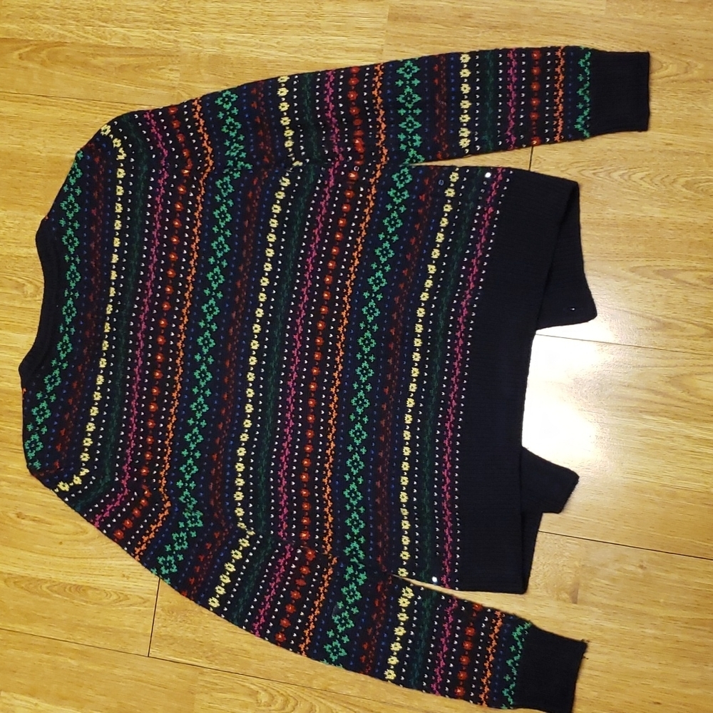 Talbots Striped Sequined Button Front Lambswool C… - image 4